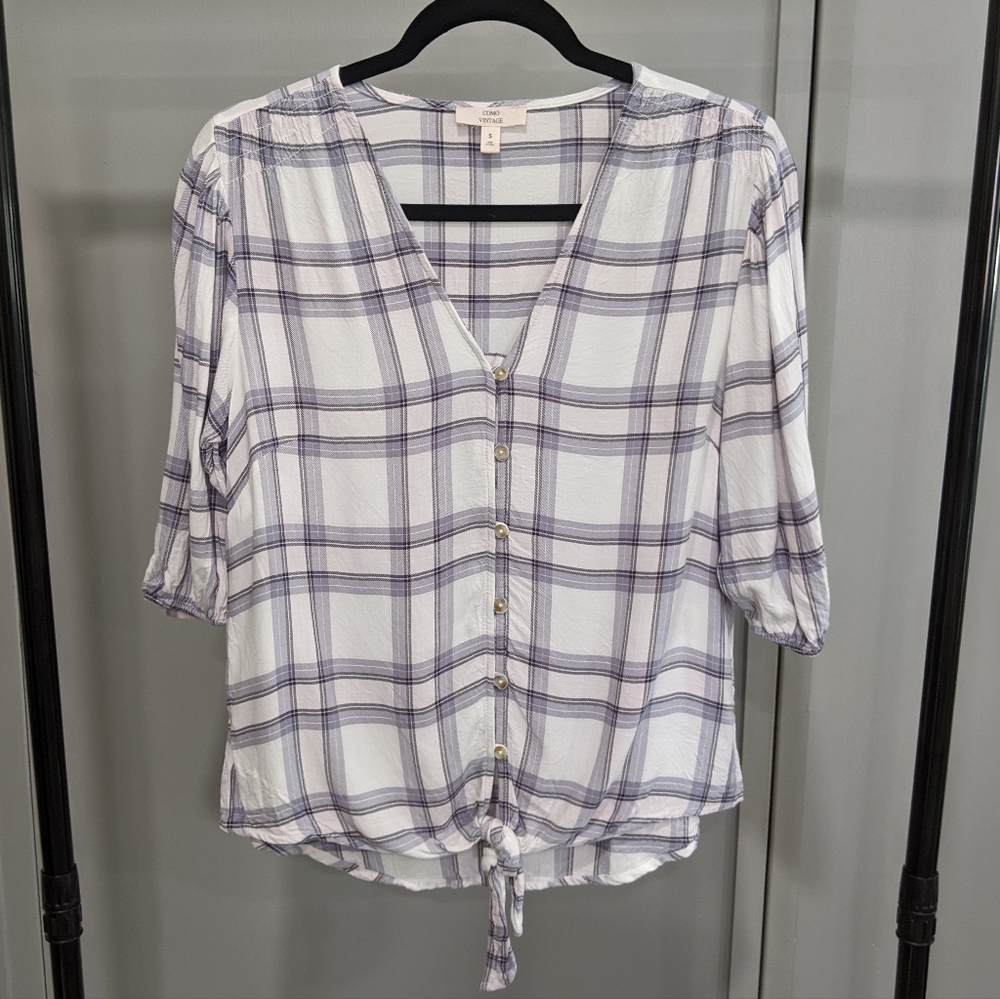 Como Vintage Plaid Tie-Bottom Top